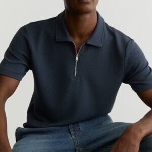 Reiss half zip textured polo, Black, Large